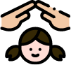 Illustration of two hands forming a roof shape over a girl's head