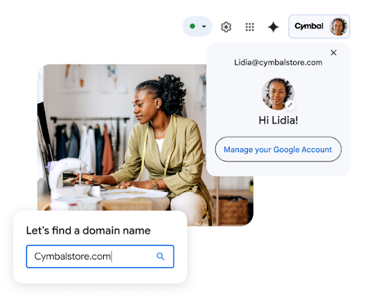 A retail store owner on a laptop, customizing their email domain name.