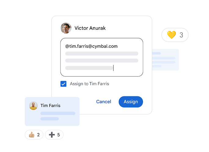 Assigning a task to a teammate in a Google Doc.