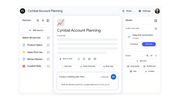 Asking NotebookLM to create a meeting plan from source files