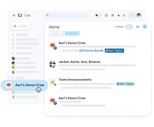 A window showing a series of Chat threads @ mentioning the user