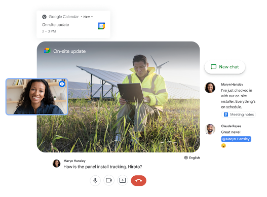 Google Meet and Google Chat collaborate to enable teamwork.