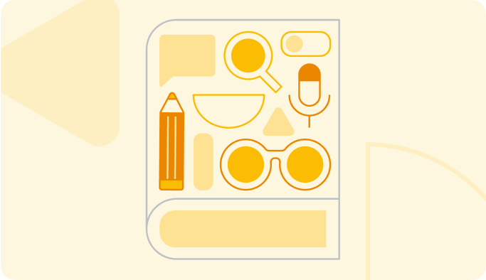Abstract illustration of student tools and simple shapes.