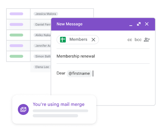 Mail merge personalizes emails with a merge tag.
