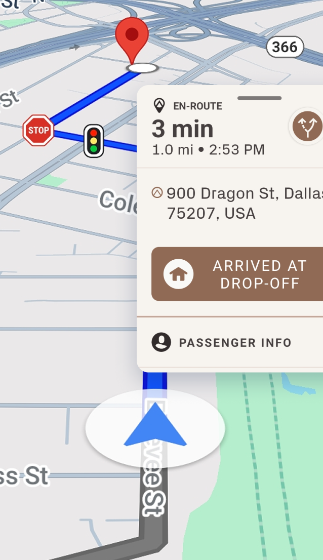 2D map with directions and  a UI overlay with transportation details