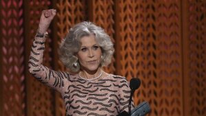 Jane Fonda accepts the lifetime achievement award during the Screen Actors Guild Awards on Sunday, Feb. 23, 2025.