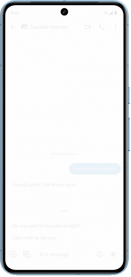 Send the message "Love you!" There's an animation of a burst of pink and white hearts followed by a white bird that flies across the screen. The conversation returns to normal.