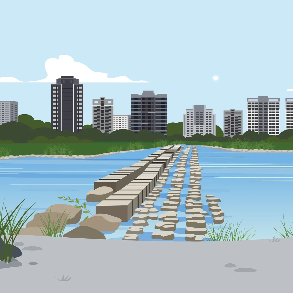 Image of the Toquian river with Hsinchu City in the background